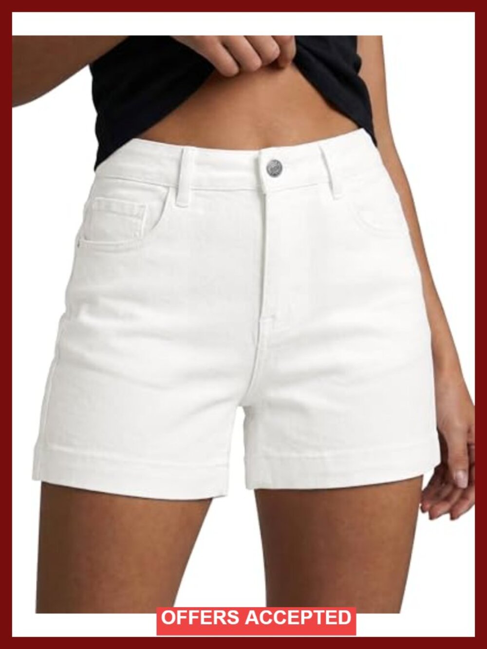 High Waisted Stretch Denim Shorts with 5-Pocket Design Jorts